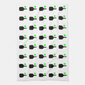 Zwarte pickleball peddel & groene ballen theedoek (Verticaal)