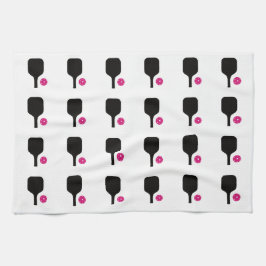 Zwarte pickleball & roze ballen handdoek
