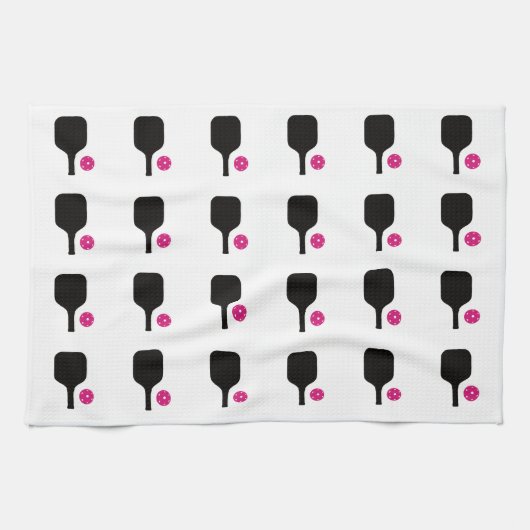 Zwarte pickleball & roze ballen handdoek (Horizontaal)