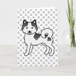 Zwarte Piebald Alaskan Malamute Schattige Cartoon Kaart