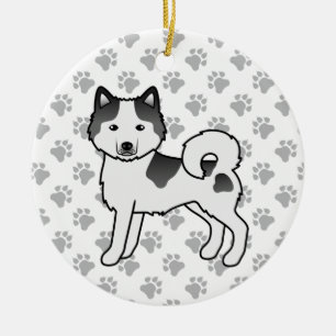 Zwarte Piebald Alaskan Malamute Schattige Cartoon Keramisch Ornament
