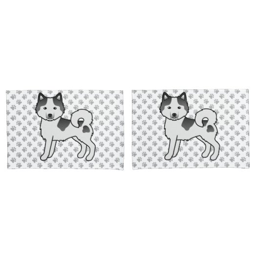 Zwarte Piebald Alaskan Malamute Schattige Cartoon  Kussensloop (Voorkant-Set)