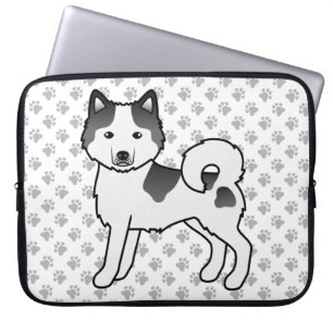 Zwarte Piebald Alaskan Malamute Schattige Cartoon Laptop Sleeve