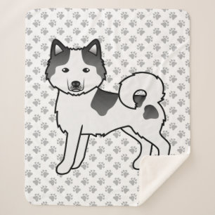 Zwarte Piebald Alaskan Malamute Schattige Cartoon Sherpa Deken