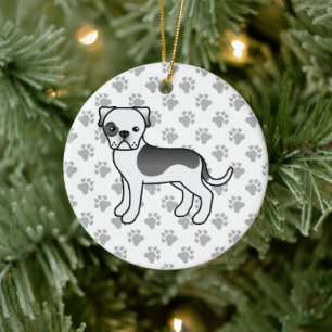 Zwarte Piebald Amerikaanse Bulldog Schattige Carto Keramisch Ornament