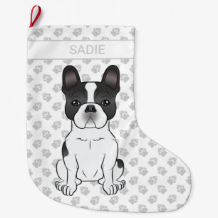 Zwarte Piebald Franse Bulldog / Franse Bulldog en  Grote Kerstsok