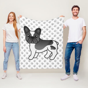 Zwarte Piebald Franse Bulldog Schattige Cartoon Ho Fleece Deken