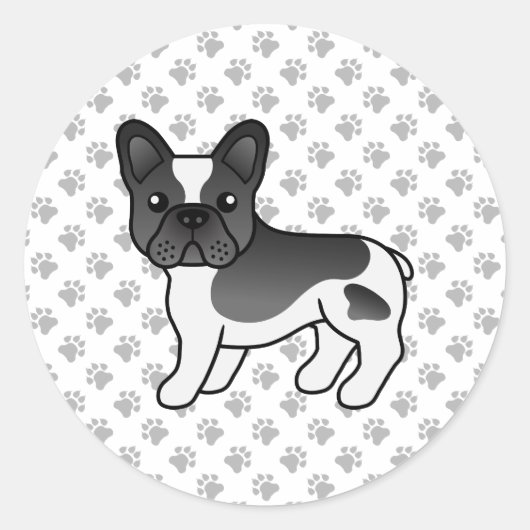 Zwarte Piebald Franse Bulldog Schattige Cartoon Ho Ronde Sticker (Voorkant)