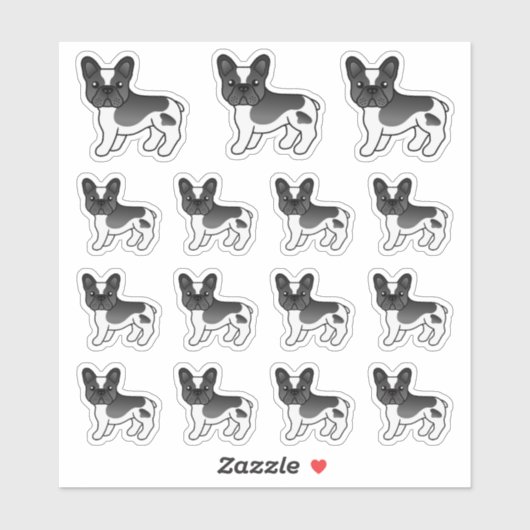 Zwarte Piebald Franse Bulldog Schattige Cartoon Ho Sticker (Vel)
