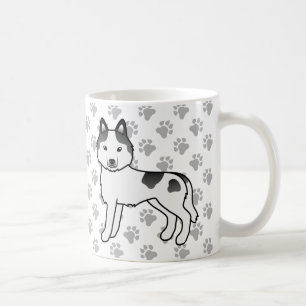 Zwarte Piebald Siberische Husky Cartoon Hond & Poo Koffiemok