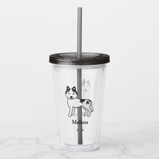 Zwarte Piebald Siberische Husky Hond & Aangepaste Acryl Drinkbeker (Voorkant)