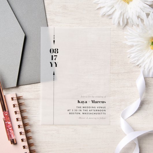 Zwarte pijlen & datum foto bruiloft vellum uitnodigingen (Huwelijk)