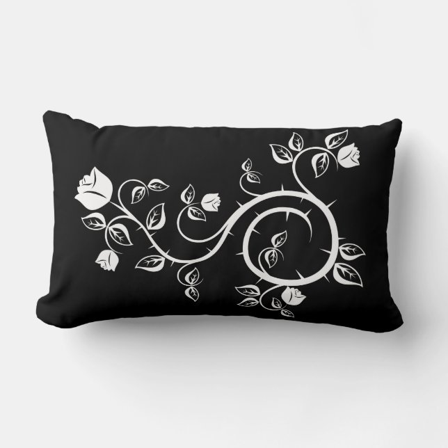 Zwarte piloot met White Rose Design Kussen (Voorkant)