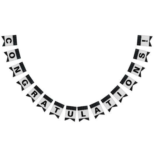 zwarte pin stripe met zilveren felicitaties vlaggetjes (Alle)