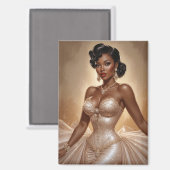 Zwarte pin-up gouden jurk magneet (Voorkant / Achterkant)
