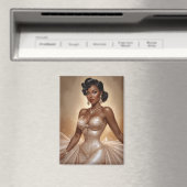 Zwarte pin-up gouden jurk magneet (Insitu (Vaatwasser))