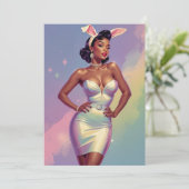 Zwarte Pin-Up Paashaas Oren Feestdagenkaart (Staand voorkant)