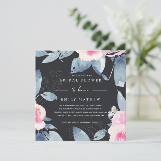 ZWARTE PINK BLUE WATERVERF VRIJGEZELLENFEEST KAART (Staand voorkant)