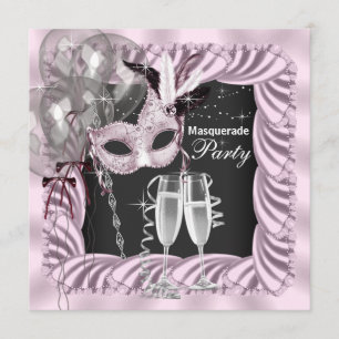 Zwarte Pink Champagne Masquerade Feestje Kaart