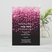 ZWARTE PINK DIAMOND WATERFALL BIRTHDAPPARTIJ KAART (Staand voorkant)