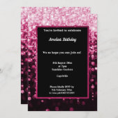 ZWARTE PINK DIAMOND WATERFALL BIRTHDAPPARTIJ KAART (Voorkant / Achterkant)