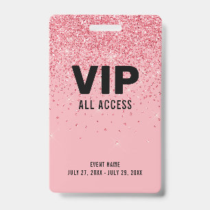 Zwarte Pink Glitter VIP All Access Pas Event ID Badge