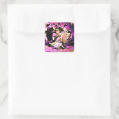 ZWARTE PINK PAARSE BICYCLE WEDDING ARTIJ VIERKANTE STICKER (Tas)