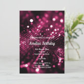 ZWARTE PINK SATIN DIAMOND WATERFALL BIRTHDAY PARTY KAART (Staand voorkant)