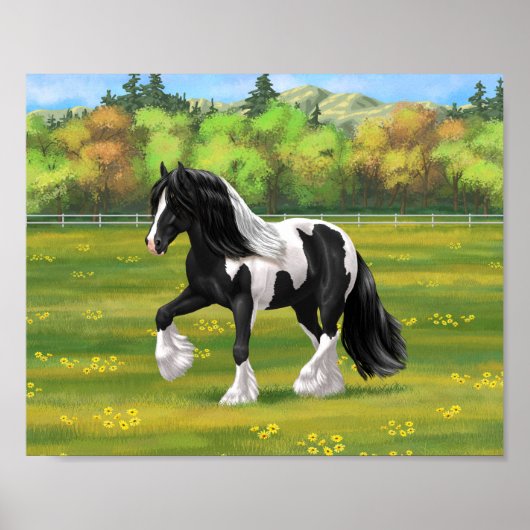 Zwarte Pinto Bont Gypsy Vanner Trekpaard Poster (Voorkant)