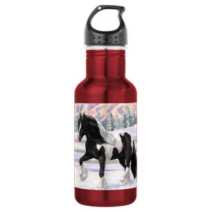 Zwarte Pinto Bont Gypsy Vanner Trekpaard Waterfles