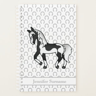 Zwarte Pinto Cartoon Dravend Paard & Aangepaste Te Planner