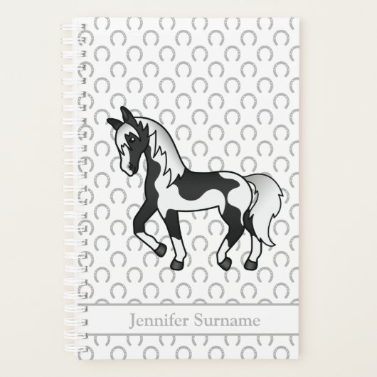 Zwarte Pinto Cartoon Dravend Paard & Aangepaste Te Planner (Voorkant)