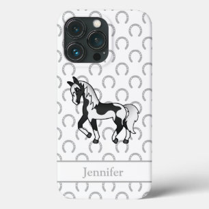 Zwarte Pinto Dravend Paard Cartoon Illustratie Case-Mate iPhone Case