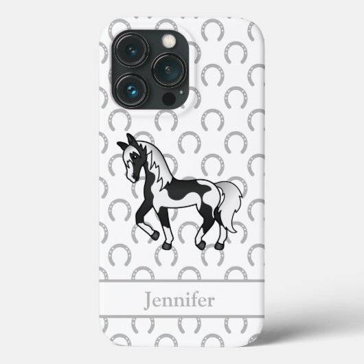 Zwarte Pinto Dravend Paard Cartoon Illustratie Case-Mate iPhone Case (Achterkant)