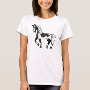 Zwarte Pinto Dravend Paard Cartoon Illustratie T-shirt