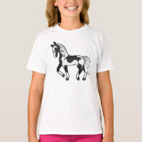 Zwarte Pinto Dravend Paard Cartoon Illustratie