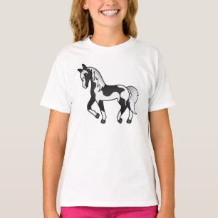 Zwarte Pinto Dravend Paard Cartoon Illustratie T-shirt