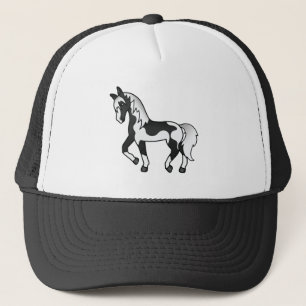 Zwarte Pinto Dravend Paard Cartoon Illustratie Trucker Pet