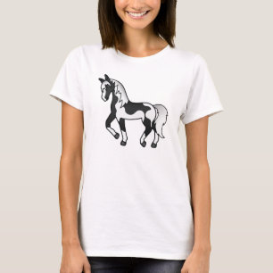 Zwarte Pinto Dravende Cartoon Paard Illustratie T-shirt