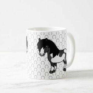 Zwarte Pinto Shetlandpony Cartoon Illustratie Koffiemok