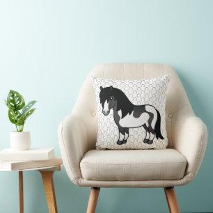 Zwarte Pinto Shetlandpony Cartoon Illustratie Kussen