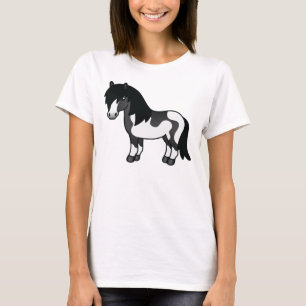 Zwarte Pinto Shetlandpony Cartoon Illustratie T-shirt