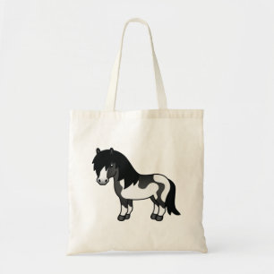 Zwarte Pinto Shetlandpony Cartoon Illustratie Tote Bag