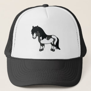 Zwarte Pinto Shetlandpony Cartoon Illustratie Trucker Pet