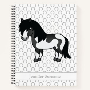 Zwarte Pinto Shetlandpony Cartoon Pony & Tekst Notitieboek