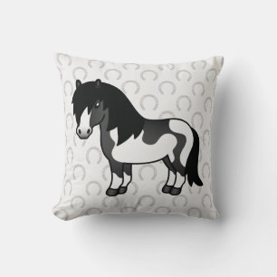 Zwarte Pinto Shetlandpony Cute Cartoon Tekening Kussen