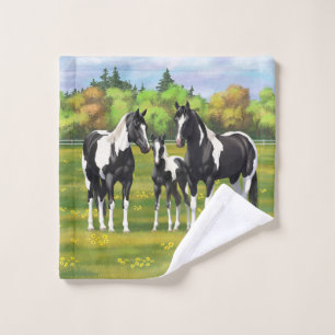 Zwarte Pinto-verf kwart paarden in zomerdeeg Bad Handdoek