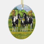 Zwarte Pinto-verf kwart paarden in zomerdeeg Keramisch Ornament (Rechts)