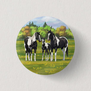 Zwarte Pinto-verf kwart paarden in zomerdeeg Ronde Button 3,2 Cm
