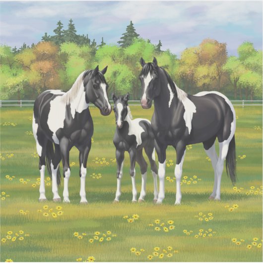 Zwarte Pinto-verf kwart paarden in zomerdeeg Sticker (Voorkant)